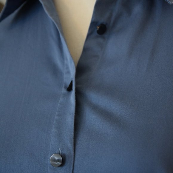 Van Heusen Studio Blue Button-Down Stretch Blouse with Gathered Back - Picture 7 of 10